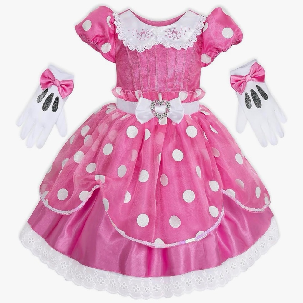 Disney Store Minnie Mouse Costume Dress w/ Gloves and headband  – Size 5–6 – NWT